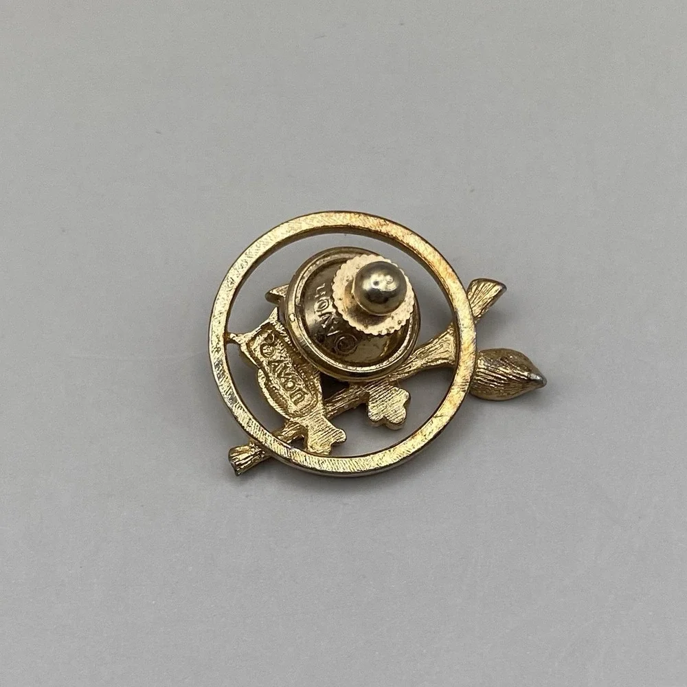 Lot of 2 Vintage Avon Animal Pins Brooches Owls + Mouse Gold‎ Tone Rhinestone
